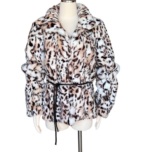 🌸Host Pick🌸WHBM Faux Fur Leopard Print Jacket Without Belt Size Large NWOT - Picture 2 of 10